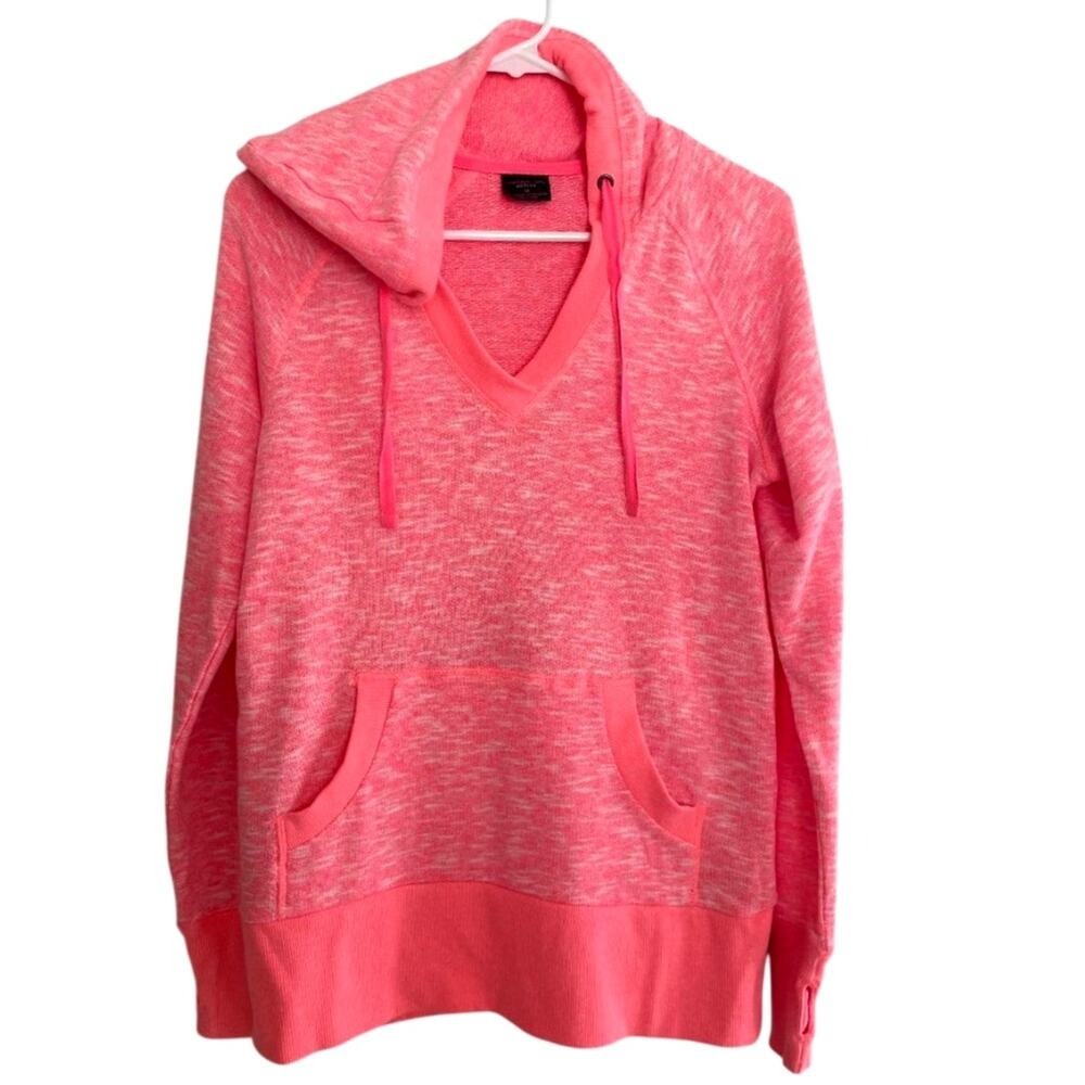 Material Girl Active Neon Pink Space Dye V-Neck Pullover Hoodie Sweatshirt M‎